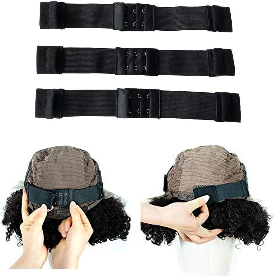 Lilisi Adjustable Elastic Band with Hooks for Wigs Grip Band Black Color 3 Pieces/Pack Wig Accessories DIY Head Hair Band Wig Grips For Women (3-PACK, BLACK)