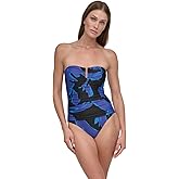 DKNY Womens U-Wire Bandeau One Piece Swimsuit with Tummy Control