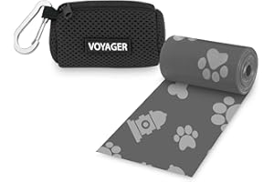 Best Pet Supplies Dog Poop Bag Holder Leash Attachment with 15 Bags, Black, Reusable Mesh Dispenser Pouch for Travel, Walking, Park, and Outdoor Use, Soft and Durable with Clip-On