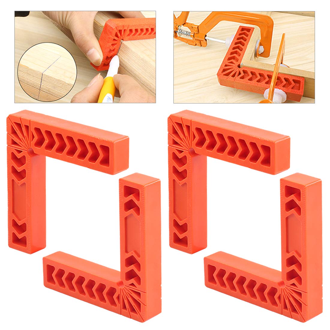 Glarks 4Pcs 6"/150mm 90 Degree Positioning Squares, Right Angle Corner Clamps for Woodworking, Picture Frames, Boxes, Cabinets or Drawers, L-Type Right Angle Ruler, Carpenter Tool (6''/150mm)