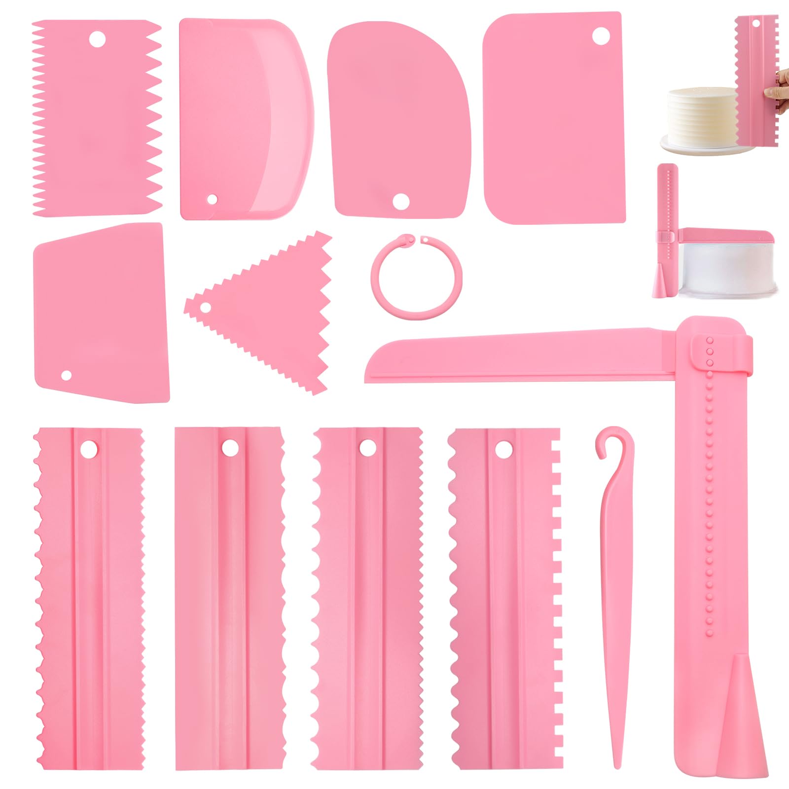 12 Pcs Adjustable Cake Smoother Set, Plastic Cake Decorating Tools Comb and Dough Scrapers for Baking Pastries