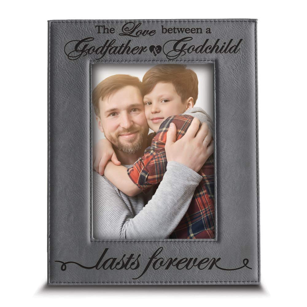 BELLA BUSTA Love a Between Godfather and Godchild Lasts Forever-Birthday, Christmas, Wedding gift for Godfather, Godchild -Engraved Leather Picture Frame (5 x 7 Vertical)