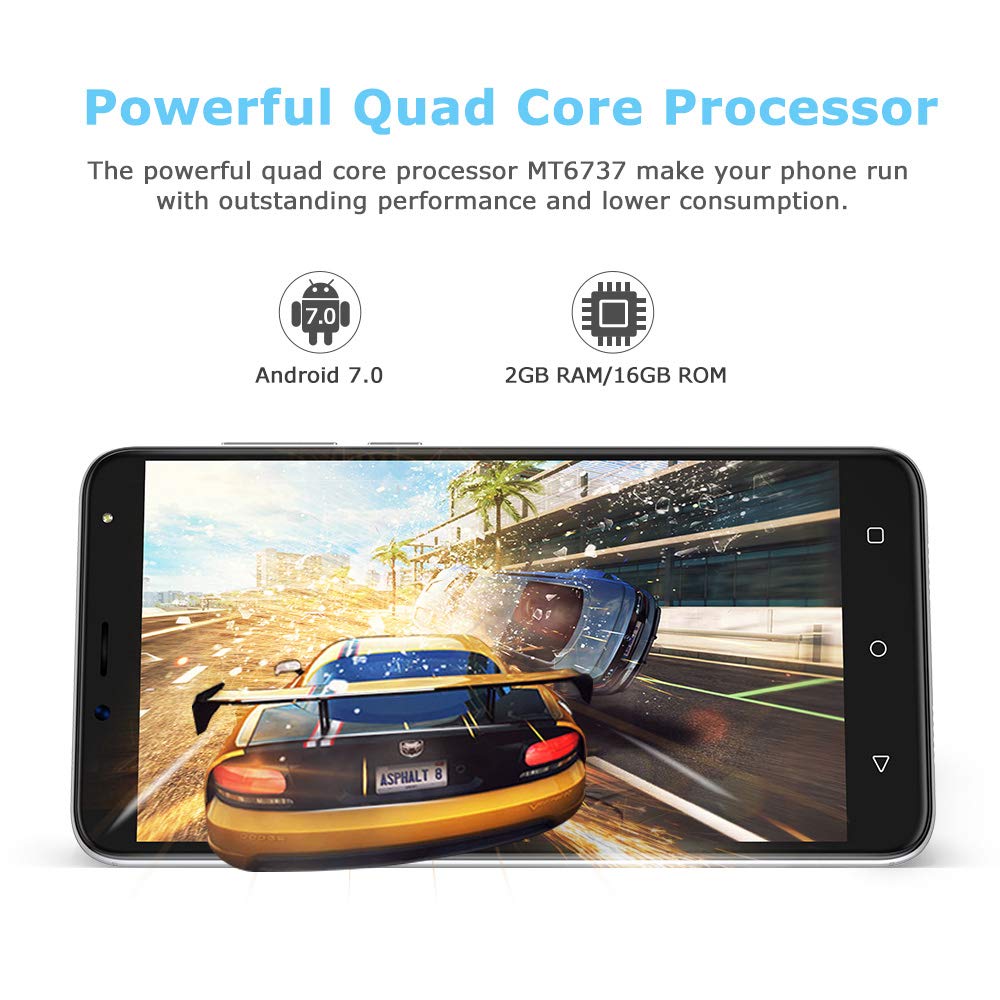 Smartphone Libre 4G, Wieppo S6 Teléfono móvil Dual SIM con Pantalla DE 5.5 Pulgadas HD 1280 * 720, Doble Cámara 8MP+5MP, 2GB RAM 16GB ROM, Android 7.0, Batería de 2970mAh(Plata)