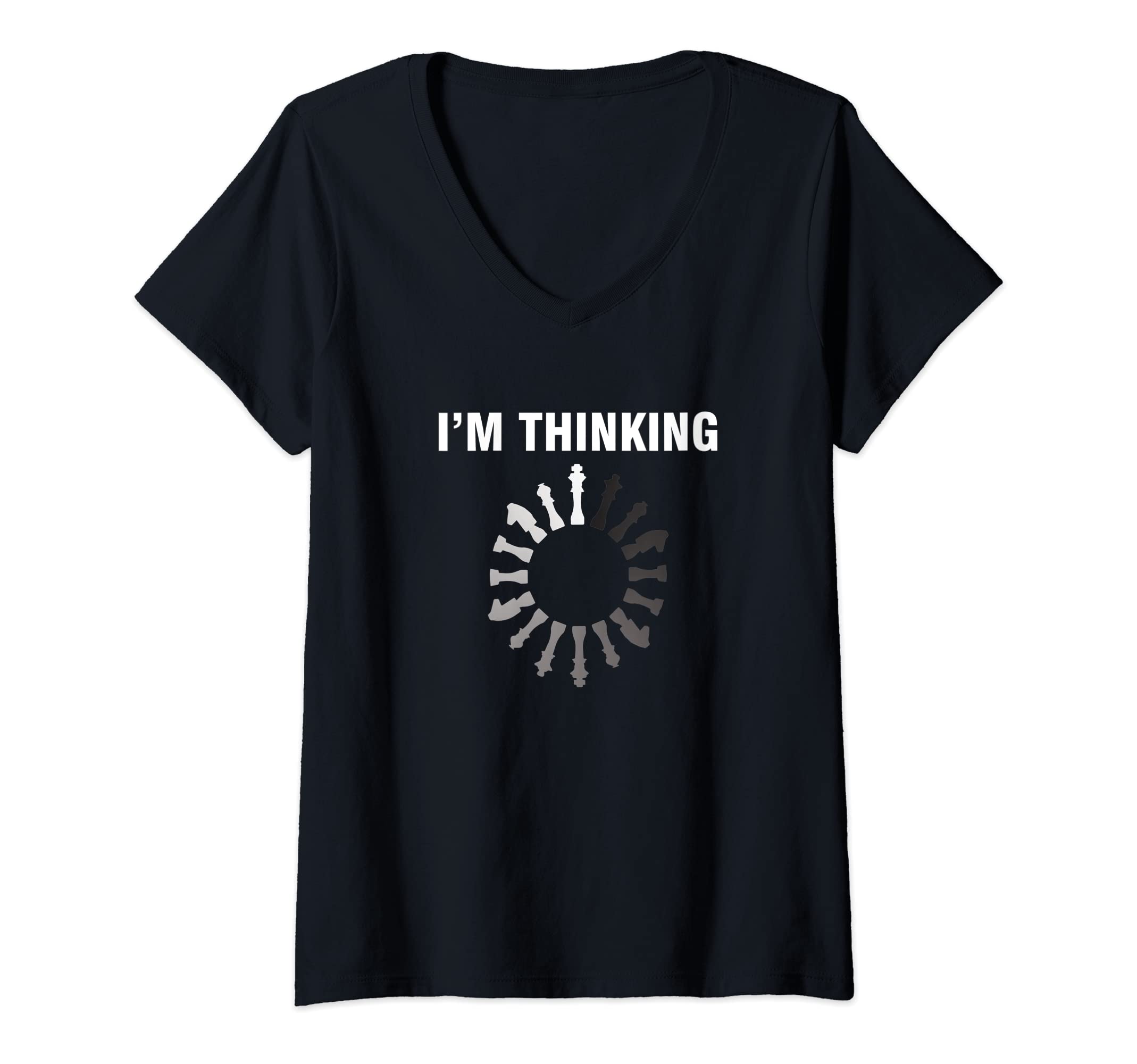 Womens Think Thinking Chess Board King Checkmate Queen Game V-Neck T-Shirt