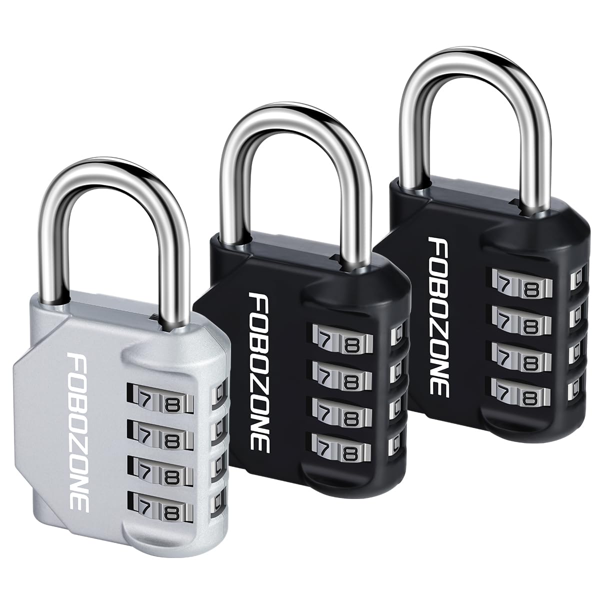 FOBOZONE Combination Padlock, 4 Digit Coded Padlock, Outdoor Waterproof Resettable Code Padlock for Gym Locker, Cabinet,Shed, Hasp,Gate, Tool Box,School Locker Lock (Black 2 & Silver 1)