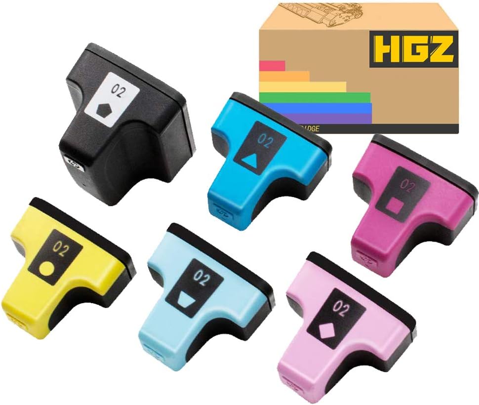 HGZ 6 Pack HP02 XL Remanufactured Ink Cartridge Replacement for HP 02 Q7964AN to use with PhotoSmart C7280 C6280 C5180 C6180 D7360 D7460 8250 C7200 (Black/Cyan/Magenta/Yellow/Light Cyan/Light Magenta)