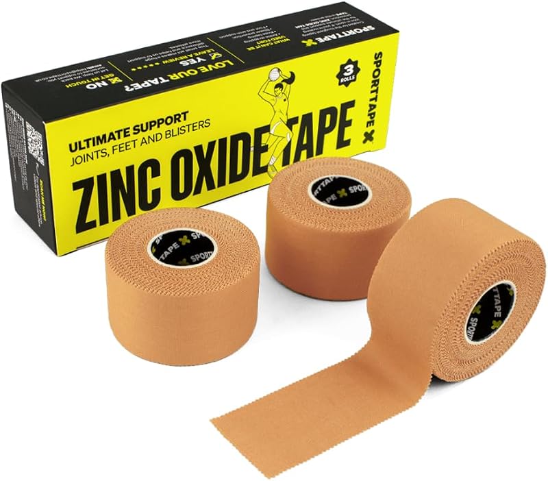 SPORTTAPE 3 Rolls Tan Zinc Oxide Tape 3.8 cm x 10 m Rigid Rayon Support