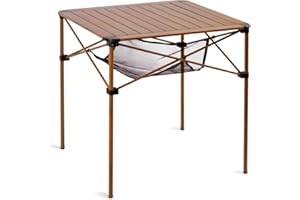 iClimb Lightweight Stable Alu. Folding Square Table Roll Up Top with Carry Bag for Camping Picnic Backyards BBQ Camp Kitchen (Nature, L)