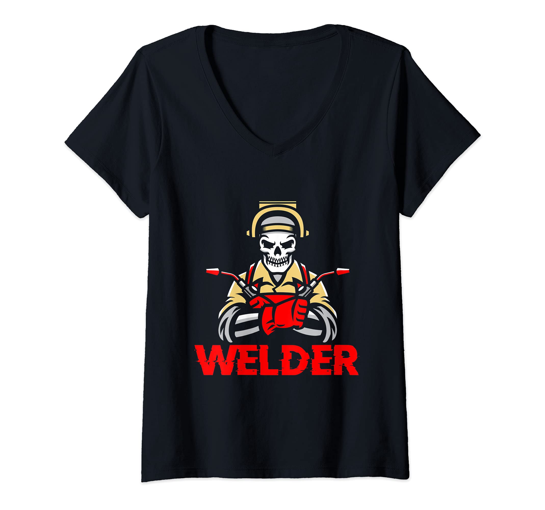 Womens Skull Welder Engineer Engineering Welding Fabrication V-Neck T-Shirt