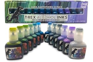 T-REX ALCOHOL INKS T-Rex Inks Premium Alcohol Inks Cool Earth Set- 12 Cool Tone Colors - Alcohol Ink for Epoxy Resin Dye, Painting, Tumbler Making & More - Includes Storage Box & Metallic Silver Ink - 20ml Bottles