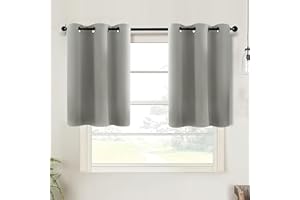 2 pieces Blackout Kitchen Tier Curtains 50% Blackout Curtain Valances, Gray Grommet Window Curtain Toppers Room Decor Tiers f