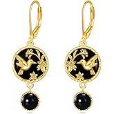 Black Animal Earrings Sterling Silver Cute Black Onyx Bee/Cat/Dragonfly/Wolf/Hummingbird Jewelry Gifts for Women