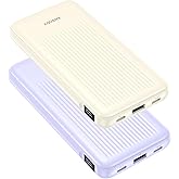 Ansody 2-Pack 10000mAh Power Bank Fast Charging, 22.5W Compact USB C Portable Charger with 2 Outputs & 2 Inputs, LED Display Battery Pack Compatible with iPhone Samsung iPad Tablets, Purple & Beige