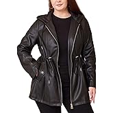 WYOYW Women Faux Leather Jacket Plus Size Hooded Long Coat PU Motorcycle Moto Biker Jacket With Drawstring