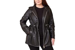 WYOYW Women Faux Leather Jacket Plus Size Hooded Long Coat PU Motorcycle Moto Biker Jacket With Drawstring