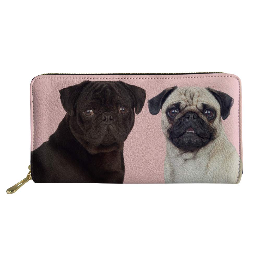Showudesigns Women's Leather Wallet Long Multi-Card Holder Pug Dog Pink Purse Clutch Bag — image 1