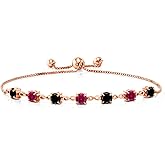 Gem Stone King 18K Rose Gold Plated Silver Black Diamond and Red Created Ruby Infinity Tennis Bracelet For Women (2.68 Cttw, Gemstone April Birthstone, Round 4.5MM, Fully Adjustable Up to 9 Inch)