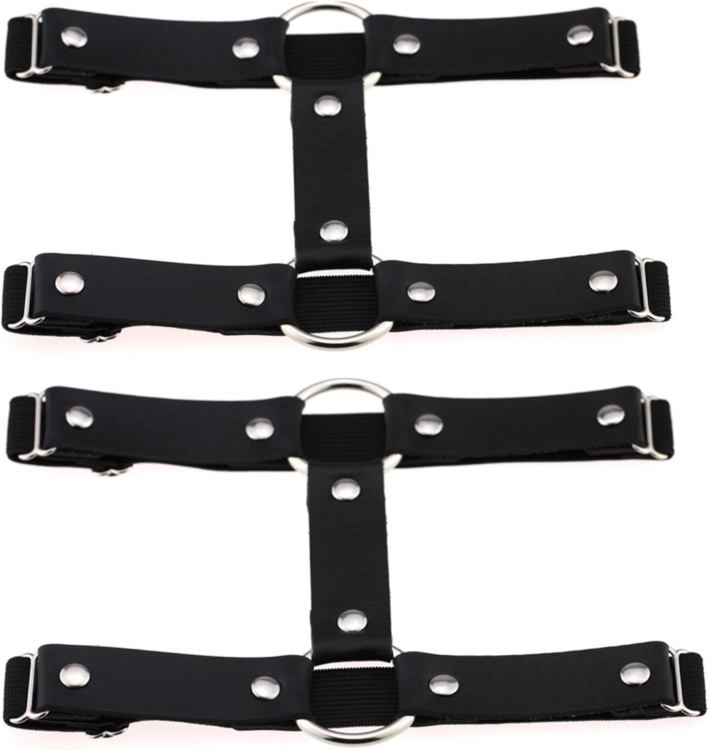 Adjustable Elastice 2 Rows Leather Leg Harness Garter Belt Punk Gothic Thigh Ring Garter (Black): Clothing