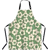 Xuwenz Vintage Groovy Green Flowers Kitchen Apron for Women Men, Adjustable Apron Chef Bakers Apron Cooking Apron Cooking Baking Gardening