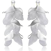 JOONL Handmade Bohemian Lightweight Fabric Flower Dangle Drop Earrings Chic Pearl Large Tassel Petal Stud Earrings For Women