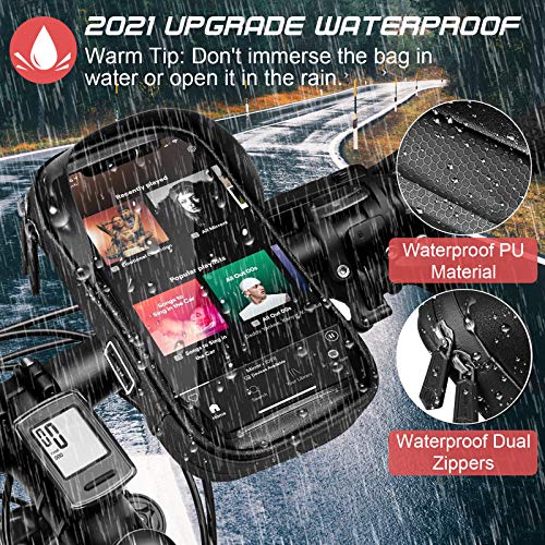 Porte téléphone vélo etanche, Support telephone scooter Sacoche guidon de cadre selle VTT Moto avec étui tactile transparent en TPU, Rotatif à 360 °, Trou d\'écouteur pour smartphone de 5,5 à 7,0 pouce