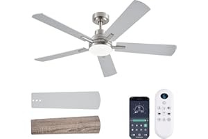 JSAITEE Ceiling Fans with Lights, 52 Inch Low Profile Modern Ceiling Fan with Light and Remote Control, DC Reversible Motor,Noiseless,3CCT,Dimmable, Nickel 8 Speeds Ceiling Fan for Bedroom Living room