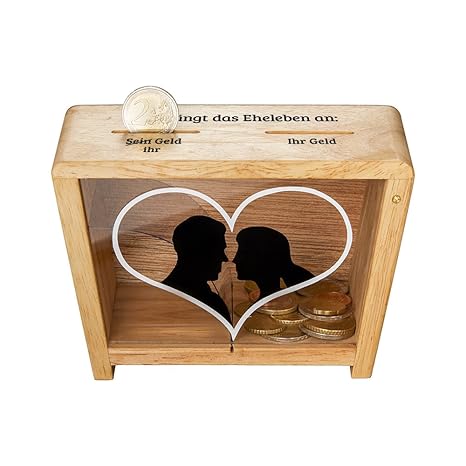 Casa Vivente - Lustige Spardose zur Hochzeit - Spruch-Spardose für Eheleute als Geldgeschenk – mit Herz Aufdruck - Hochzeitsg