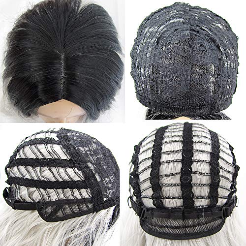 ZM Ombre Silver Wavy Short Wig Curly Wavy Shoulder Length Bob Synthetic Cosplay Wig for Women's Wigs T1B-Silver