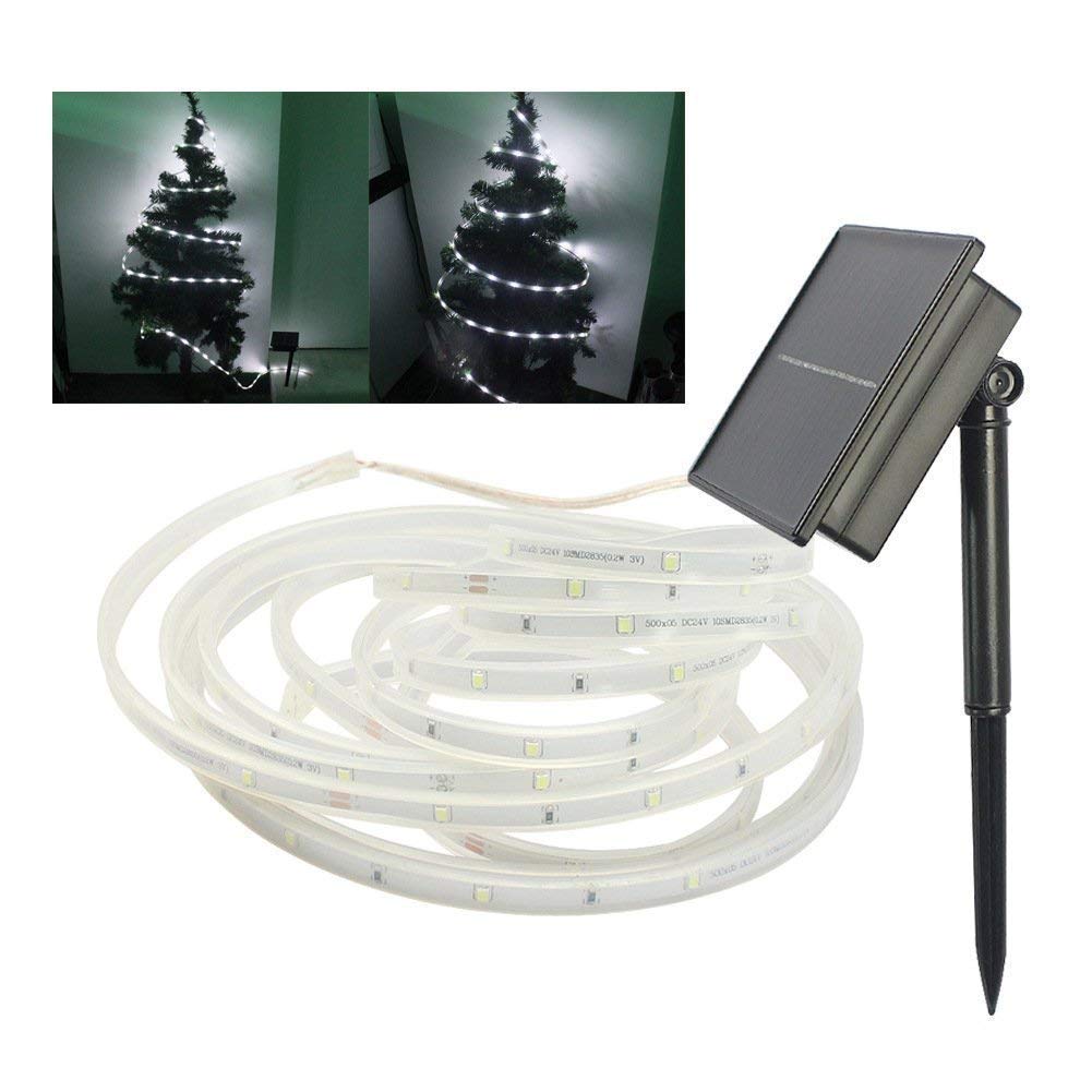 DINOWIN LED Light Strip Outdoor, Waterproof Solar Powered 16.4ft/5M Flexible SMD2835 100LED Mood Rope Lighting for Kitchen,Bedroom,Theater,Party,Decoration Christmas (White)