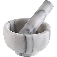 Greenco Marble Mortar and Pestle, 3.75", White/Gray