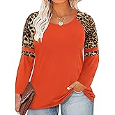 CARCOS Plus Size Tops for Women Long Sleeve Raglan Tops Flower/Tie Dye/Camo/Aztec/Leopard Print T Shirts Tunic Fall Xl-5Xl