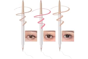 3PC Dual Ended Highlighter Makeup Pen, Glitter & Matte Nude EyeLiner & Eyeshadow, Liquid Contour Liner 2 in 1 Eye Brightener 