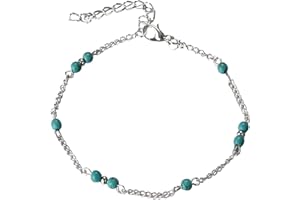ink2055 Fashion Women Faux Turquoise Beaded Chain Anklet Ankle Bracelet Beach Jewelry,Ankle Bracelets for Women Teen Girls Beach Jewelry Gifts