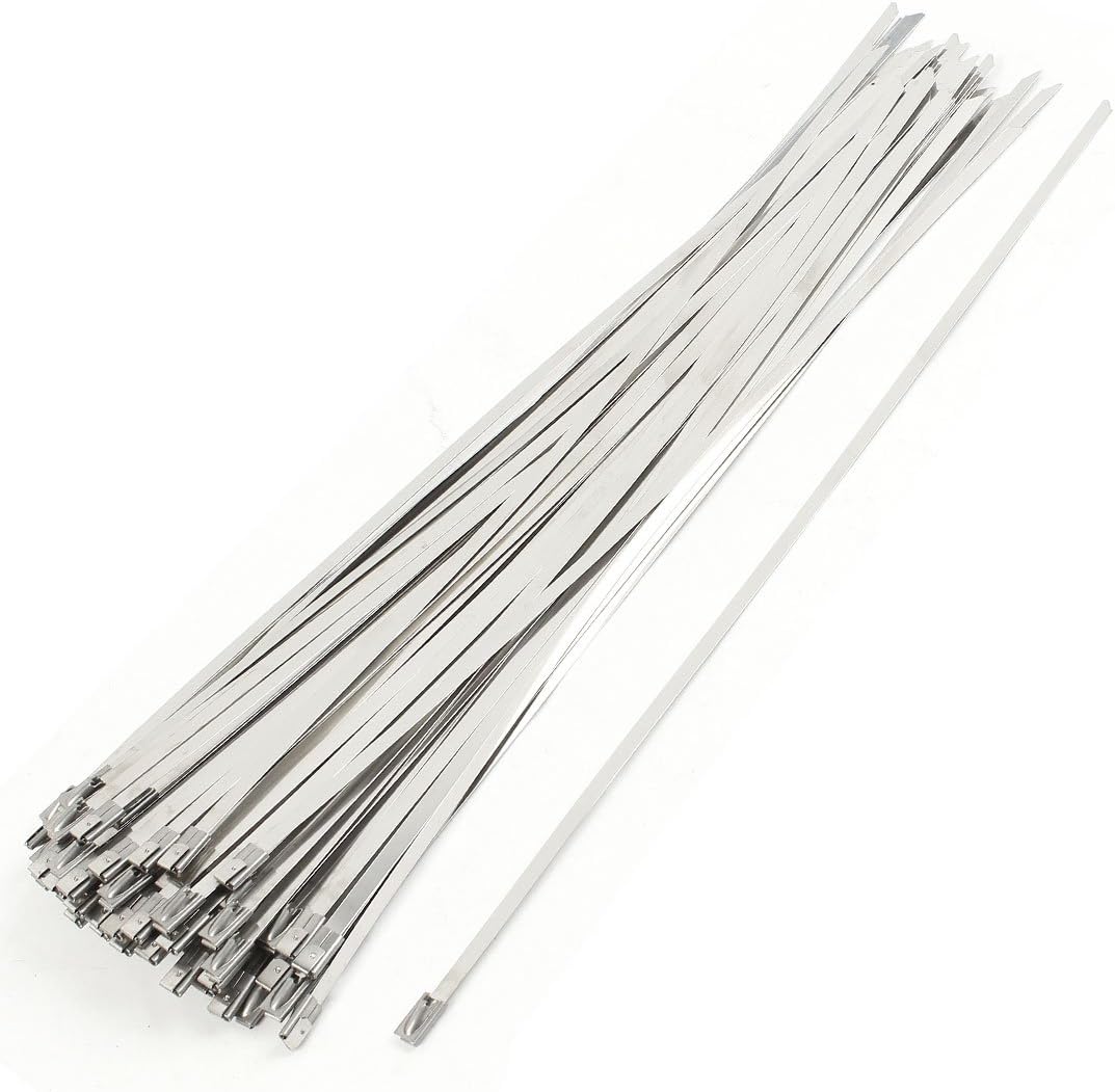 Aexit 100Pcs Stainless Hose Clamps Steel Coated Zip Cable Tie 300x4.6mm
