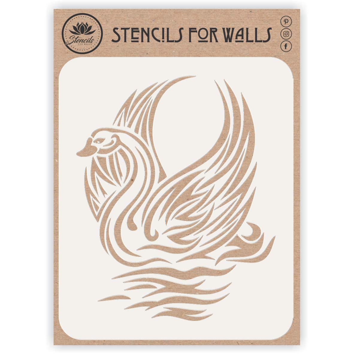 Tribal Swan Stencil, 16.51 x 20.32 cm (M) - Stylized Ethnic Water Bird Tattoo Stencils Template for Painting