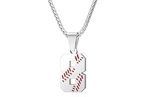 Wikavanli Personalized Baseball Jersey Number 00-99 Necklace - Stainless Steel Baseball Chain Pendant Necklace - Team Jewelry Gift for Boys, Girls, Men, Women