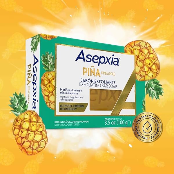 ASEPXIA BAR SOAP, NON-ABRASIVE EXFOLIATING FACIAL CLEANSER WITH NATURAL PINEAPPLE ENZYME & AGAVE EXTRACT, PORE PURIFYING & BRIGHTENING FACE WASH FOR OILY SKIN, 4 OZ.
