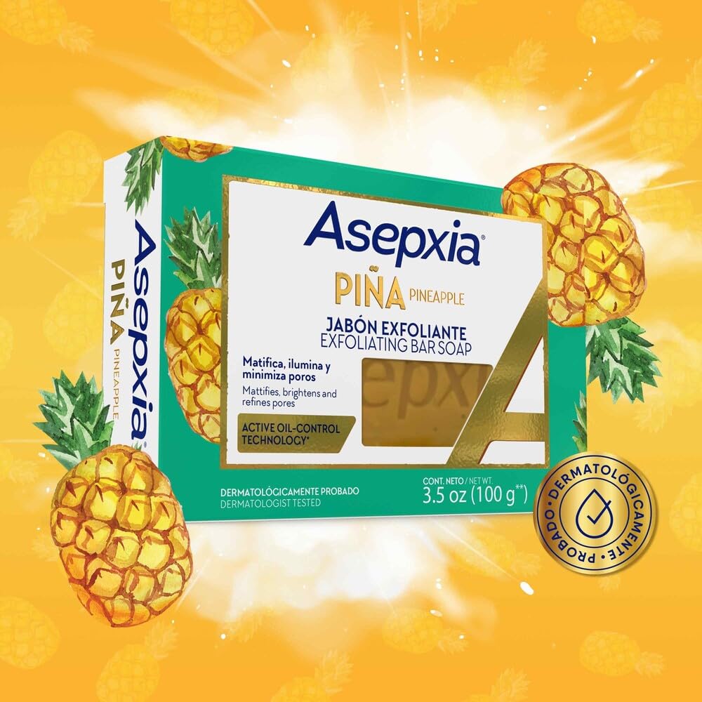 Asepxia Bar Soap, Non-Abrasive Exfoliating Facial Cleanser with Natural Pineapple Enzyme & Agave Extract, Pore Purifying & Brightening Face Wash for Oily Skin, 4 oz.