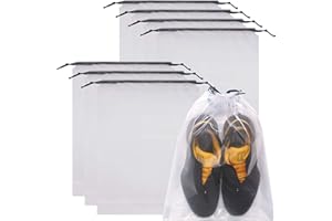 DIOMMELL Set of 8 Transparent Shoe Bags for Travel Large Clear Plastic Shoes Storage Organizers Pouch with Rope for Men and Women