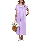 Ekouaer Cotton Nightgowns for Women Long Night Gown Short Sleeve Sleepdress Victorian Sleepwear Nightdress with Pockets