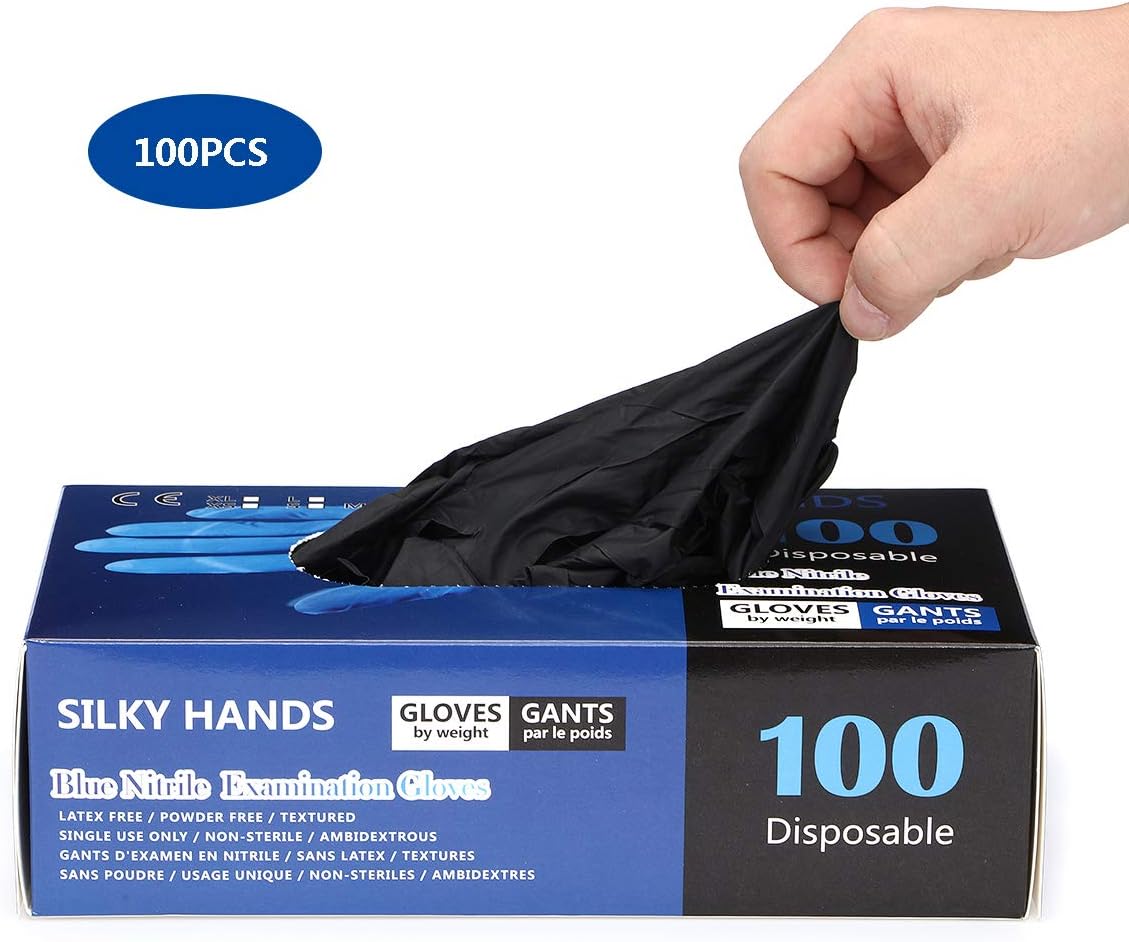 100 PCS Medical Latex Black Gloves Disposable Heavy Duty BLACK Powder Free Nitrile Medical Gloves Black M