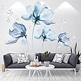 Blue Flower Wall Decals Stickers,Peel and Stick Flower Wall Sticker DIY Floral Wall Art for Bedroom Living Room Classroom Office(4 Blue Flowers)