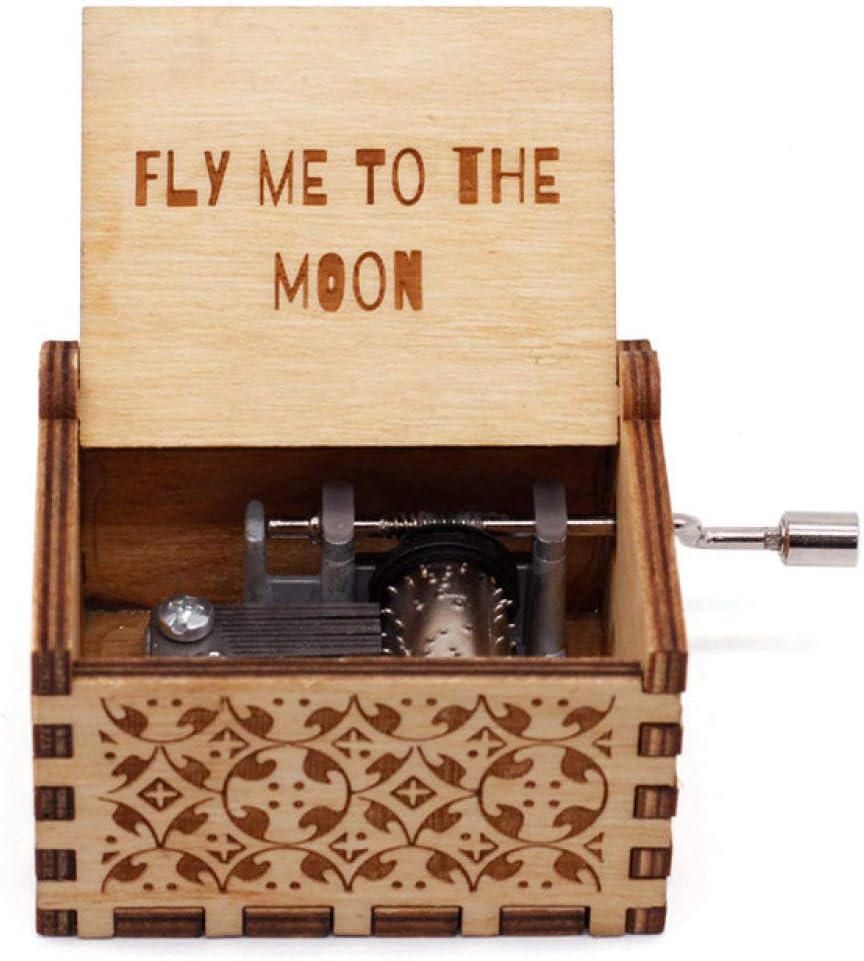 Music Box Falling in Love Wood Hand Crank Music Box Fly Me to The Moon Musical, Fly Me to The Moon meyeye (Color : Fly Me to The Moon)