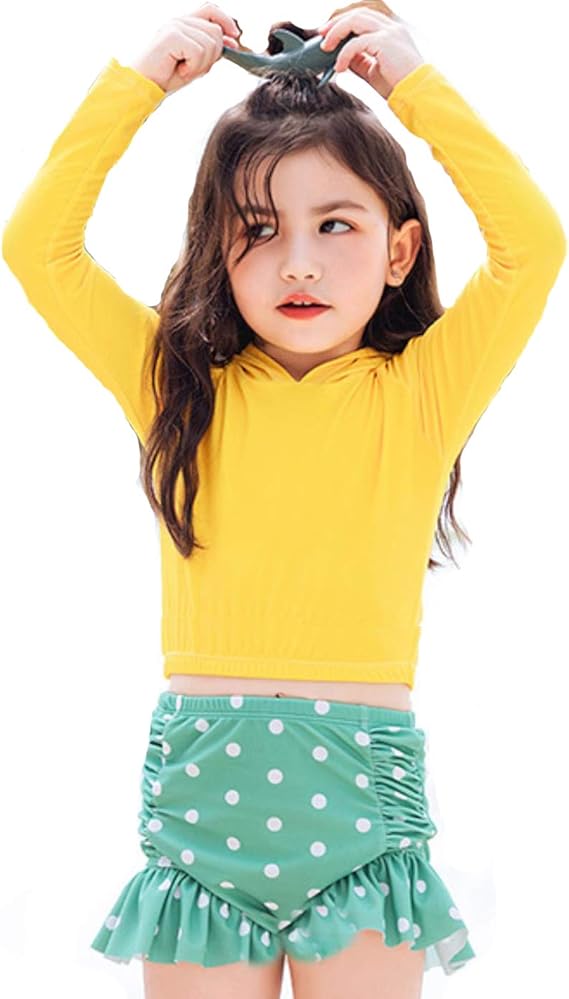 Amazon Viisen 女の子 水着 子供水着 キッズ 水着 2点セット 長袖 帽子付き 日焼け防止 かわいい ガールズ 女児用 水着 温泉 旅行 海水浴 水遊び ビーチウェア 紫外線カット 90 100 110 1 130cm 水着 通販