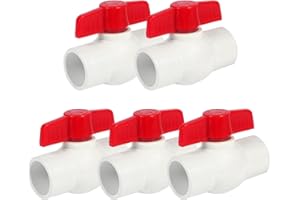 YADIAN [5 Pack] 1' PVC Ball Valves, PVC Valves Ball Valve Water Shut Off Valves, 1 inch PVC Ball Valves Slip, Pipe Fittings, Rated at 150 PSI, Socket (1'' - Box of 5)