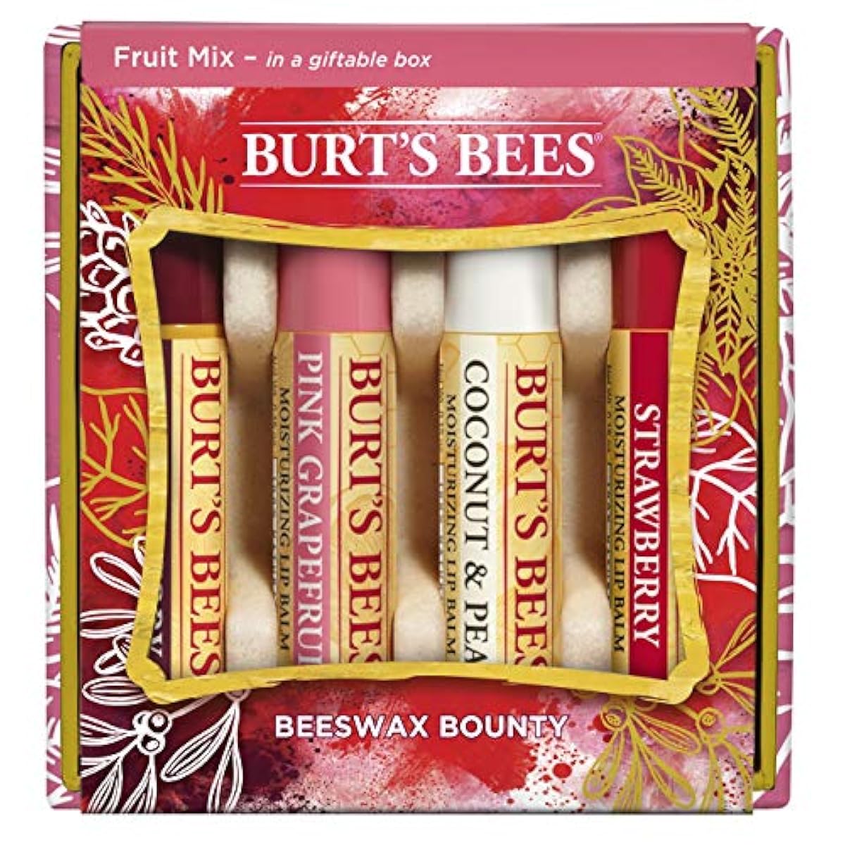 Burt's Bees Beeswax Bounty Assorted Fruit Lip Balm Holiday Gift Set, 4