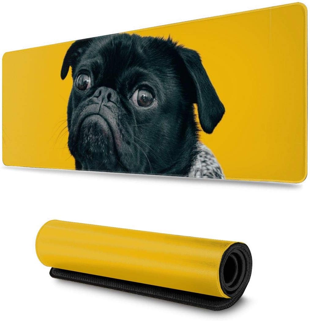 Yellow Cute Black Dog Decorative Mouse Pad, Large Size