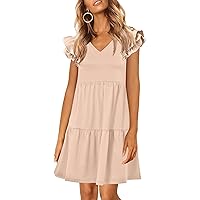 ワンピース overdue flair BABYDOLL MINI DRESS Zwurew Babydoll Dress for Women V Neck Cute Ruffle Sleeve