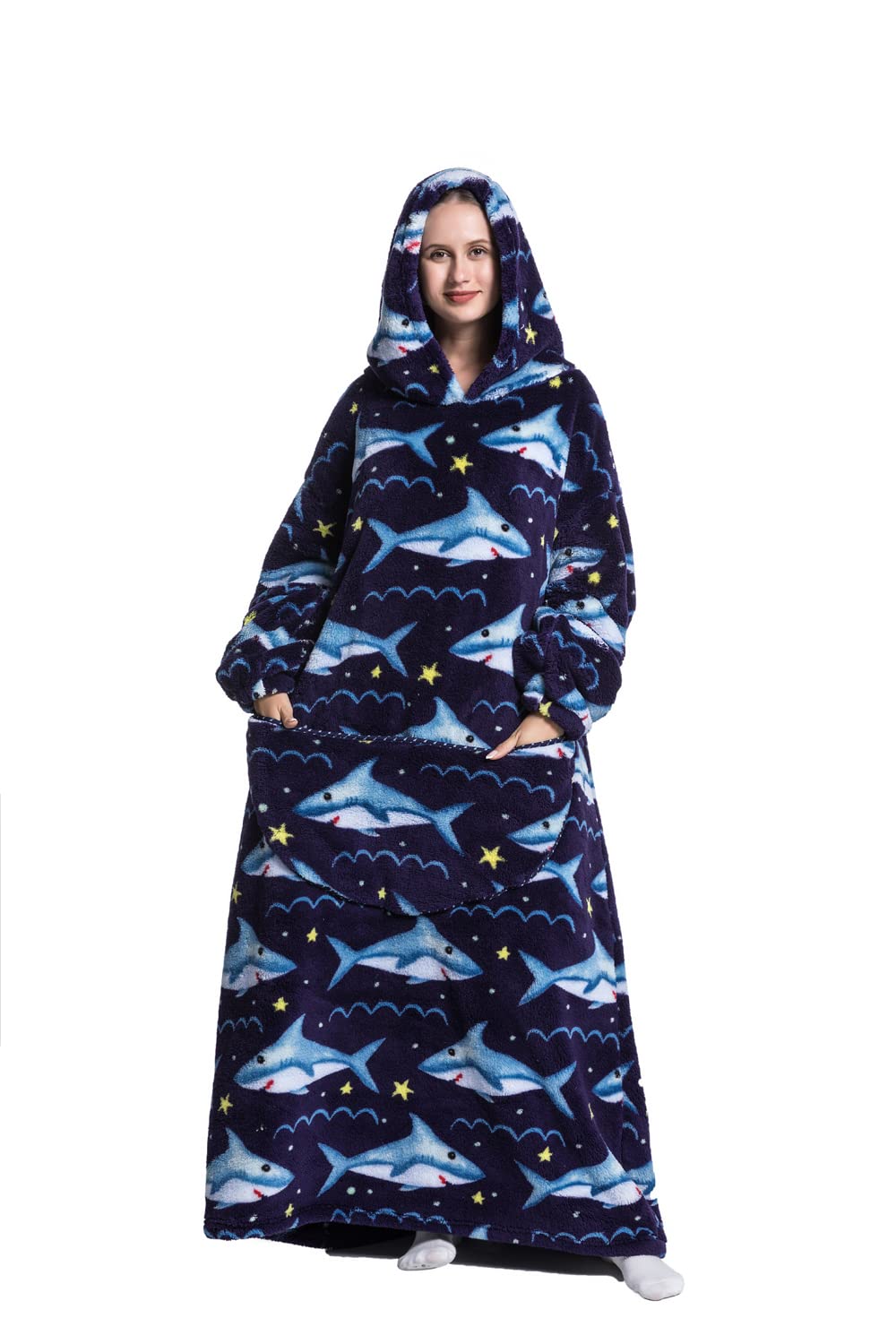 Lengthen Hoodie Blanket,Oversized Ultra Soft Warm Wearable Hooded Blanket Sweatshirt,One Size Fits All Adults Men Women