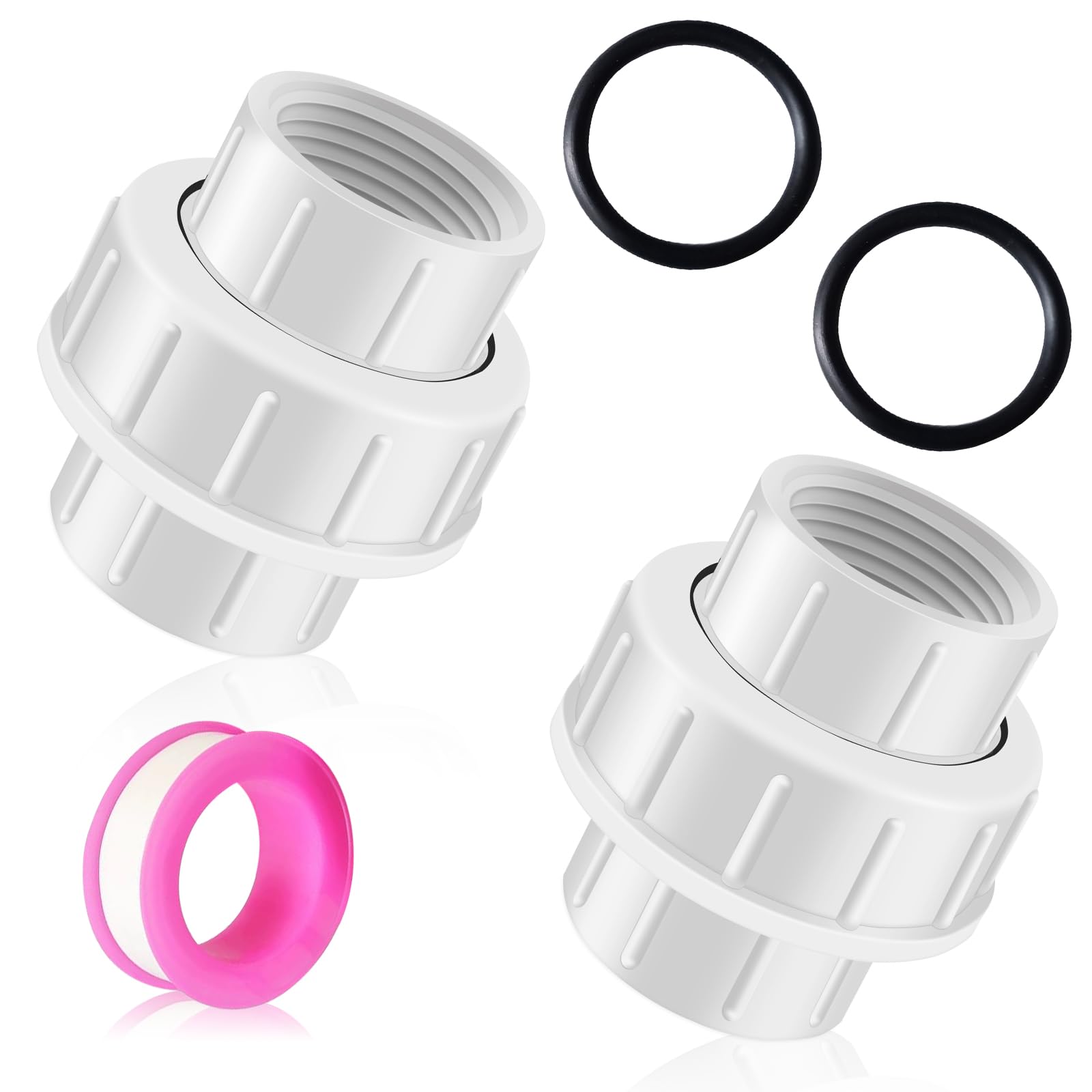Photo 1 of 2PCS PVC Coupling Pipe Fitting, 1-1/2 inch Female Thread PVC Union Coupling Pipe Fitting, PVC Pipe Unions for Swimming Pools and Outdoor Plumbing Applications, Schedule 40, EPDM O-Ring